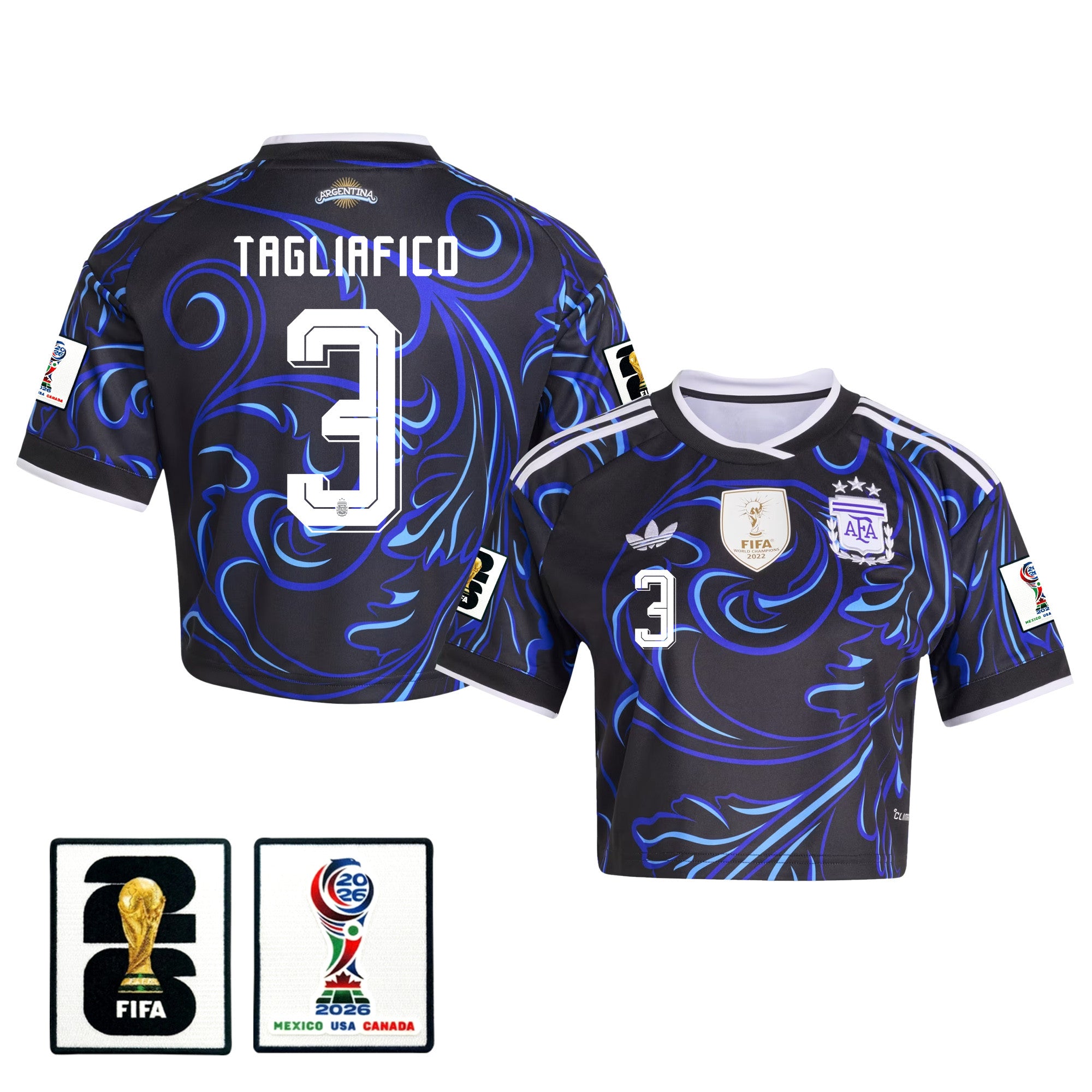 Nicolás Tagliafico 3 Argentina 2026 Away Women's Cropped Jersey - Black