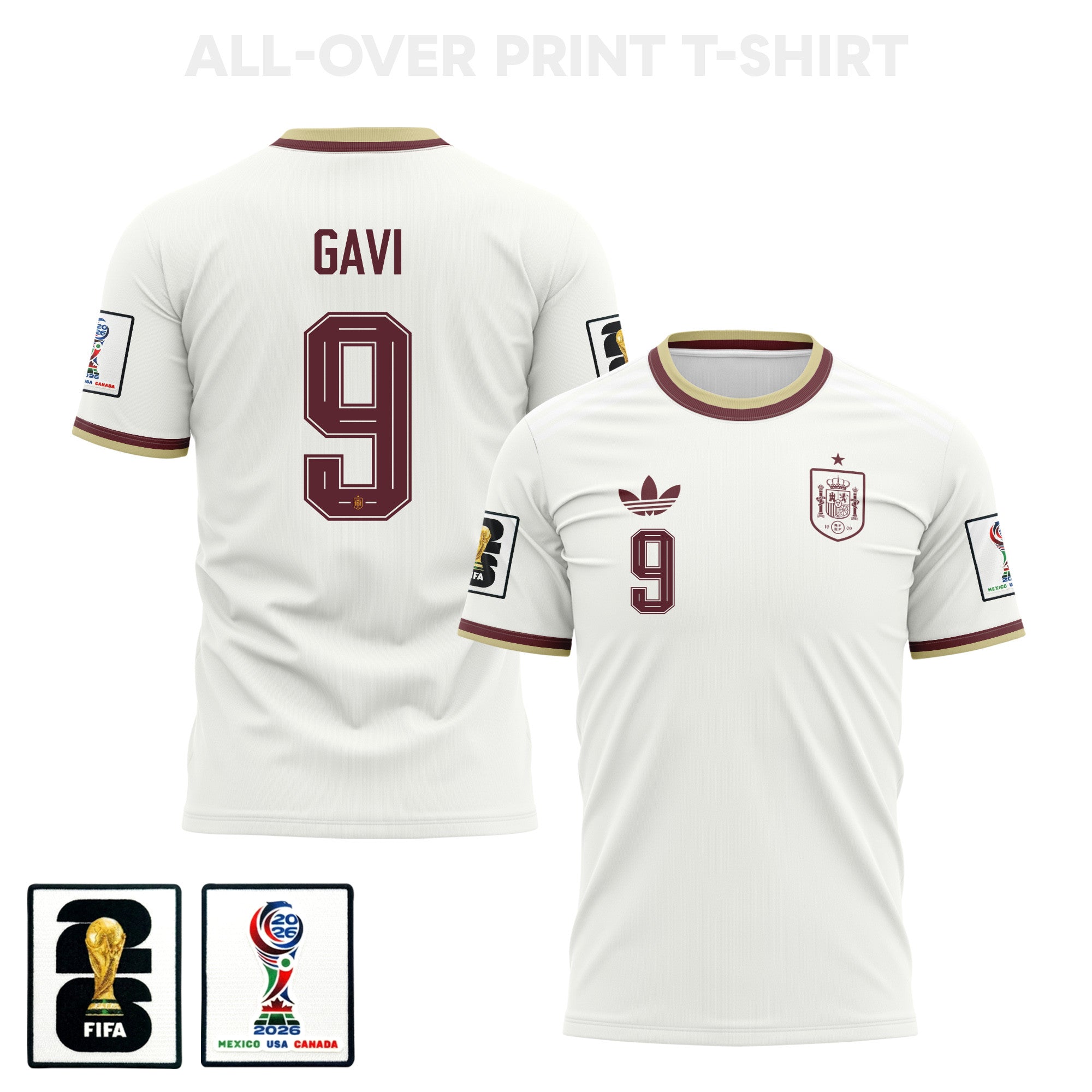 Gavi 9 Spain 2026 Away 3D T-Shirt Fully Printed – Unisex, White