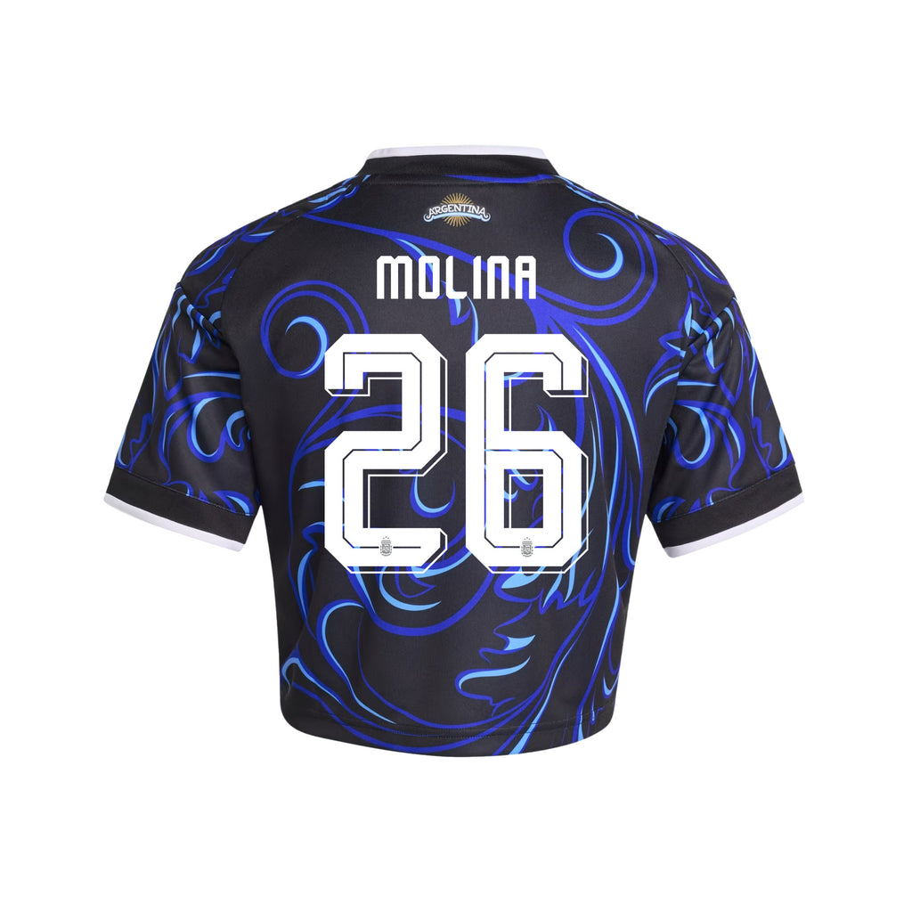 Nahuel Molina 26 Argentina 2026 Away Women's Cropped Jersey - Black