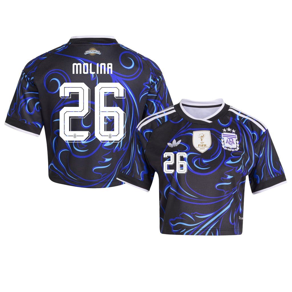 Nahuel Molina 26 Argentina 2026 Away Women's Cropped Jersey - Black