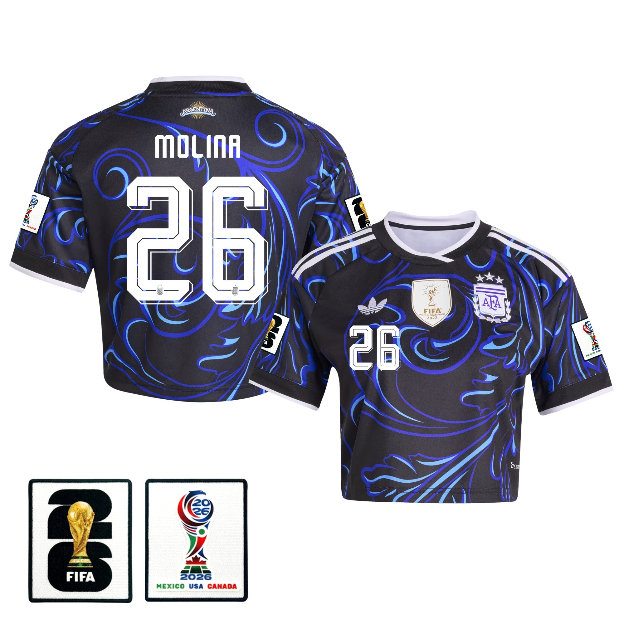 Nahuel Molina 26 Argentina 2026 Away Women's Cropped Jersey - Black