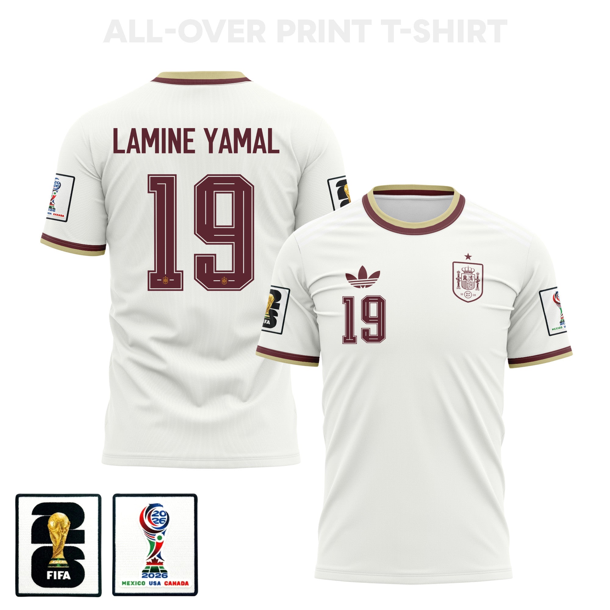 Lamine Yamal 19 Spain 2026 Away 3D T-Shirt Fully Printed – Unisex, White