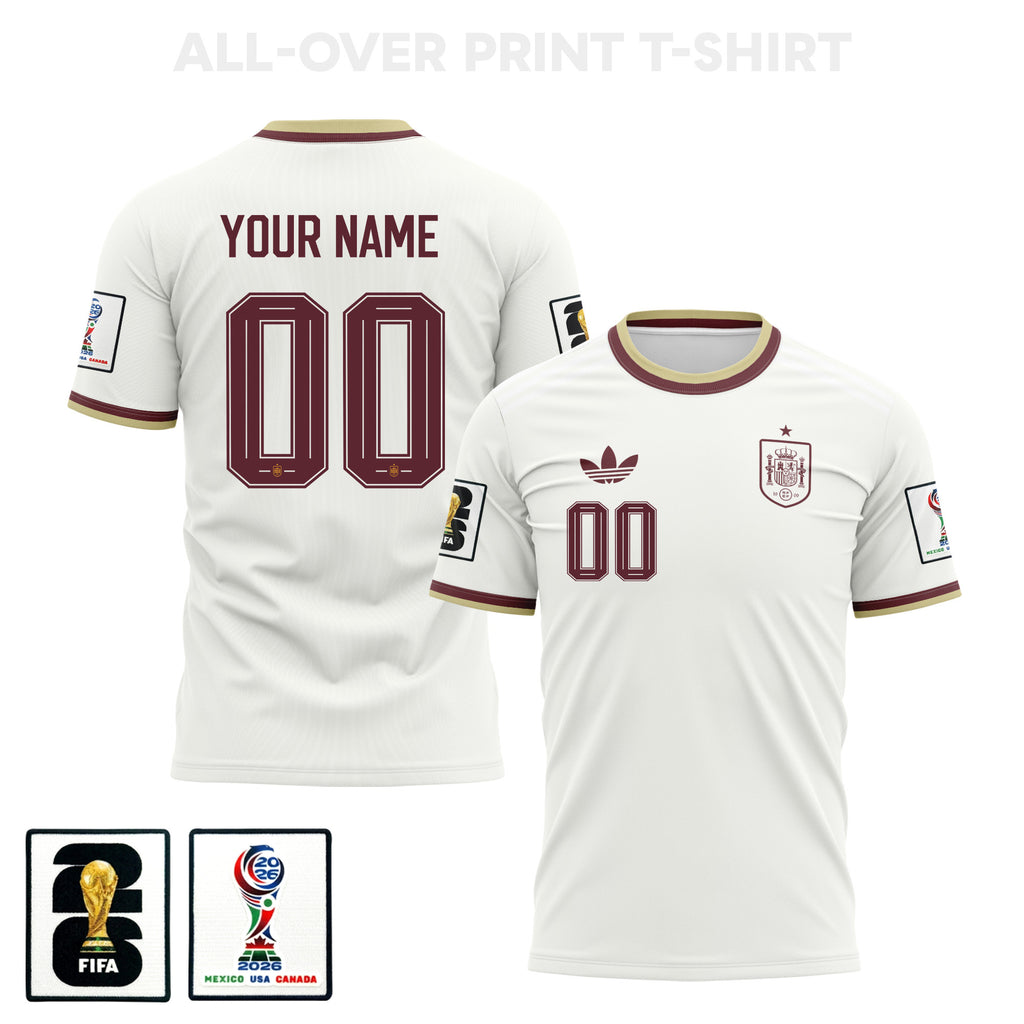 Spain 2026 Away 3D T-Shirt Fully Printed – Personalized – Unisex, White