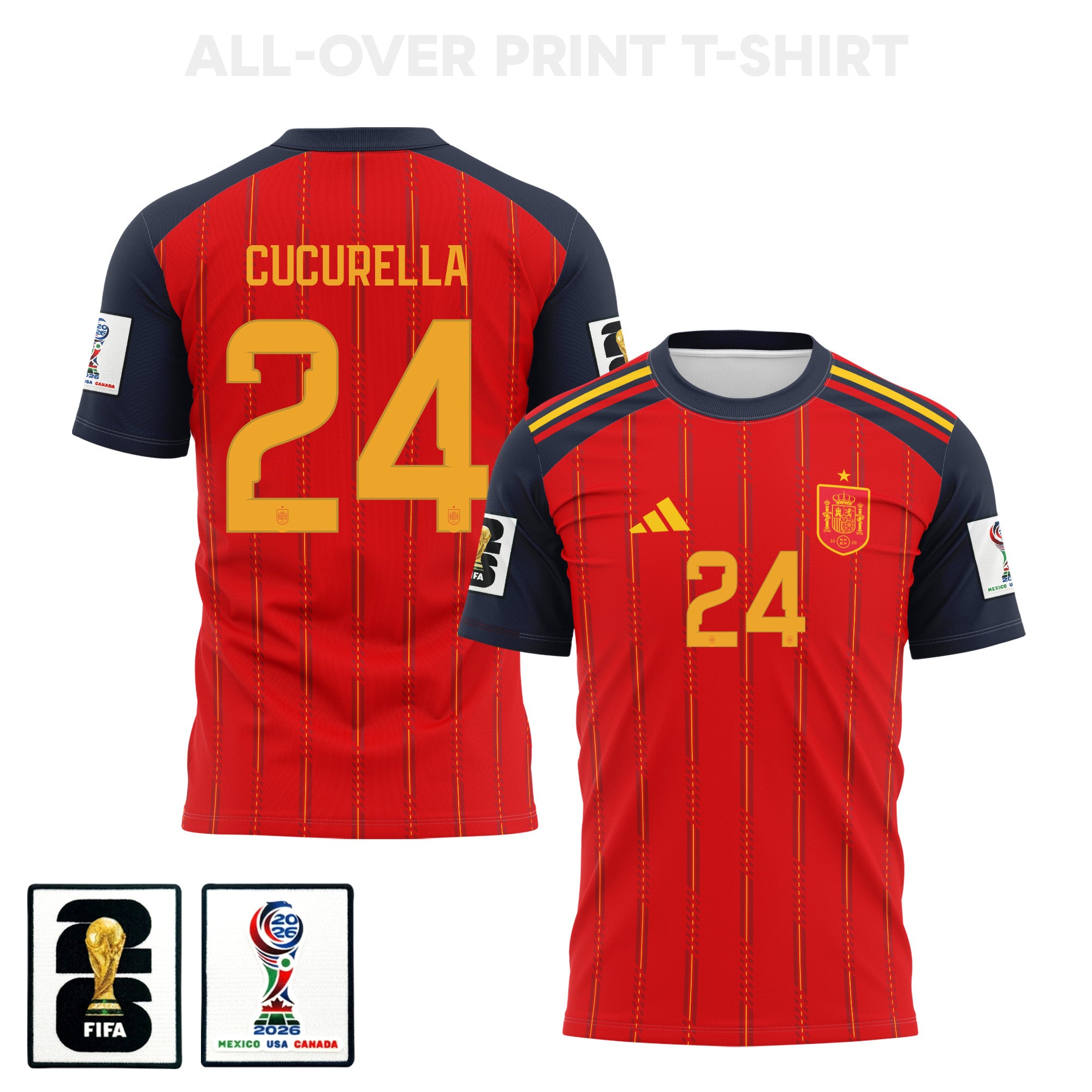 Marc Cucurella 24 Spain 2026 Home 3D T-Shirt Fully Printed – Unisex, Red