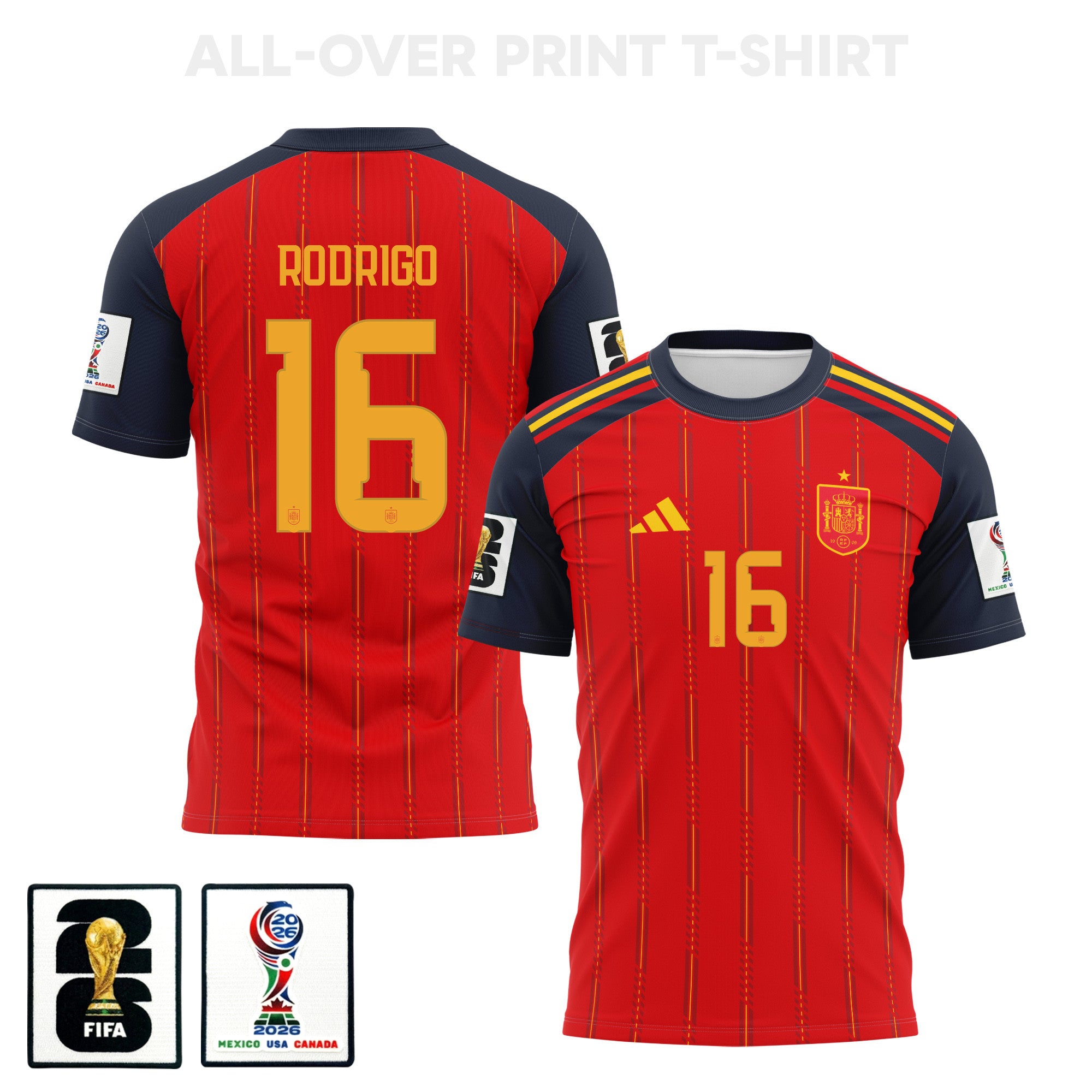 Rodri 16 Spain 2026 Home 3D T-Shirt Fully Printed – Unisex, Red