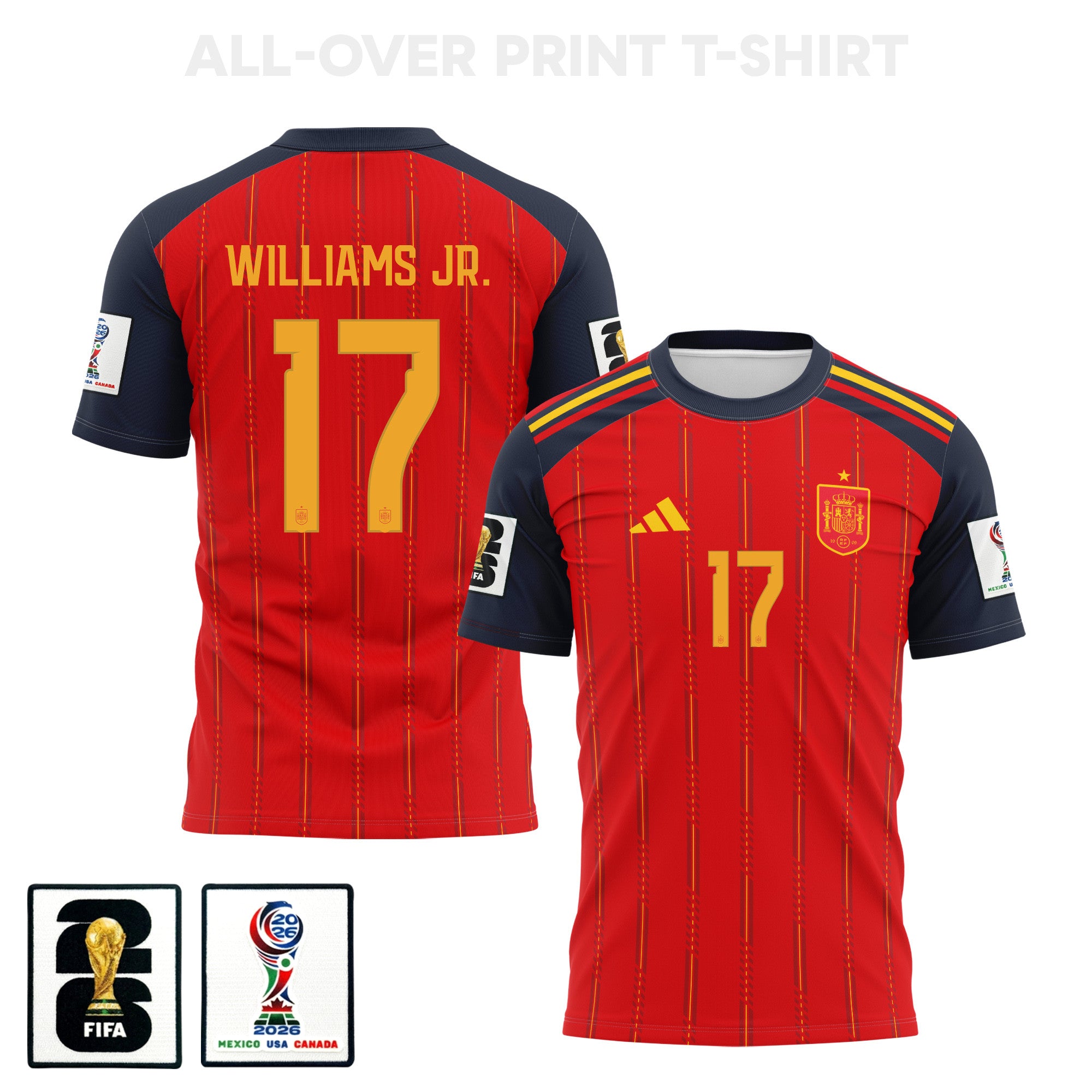 Nico Williams 17 Spain 2026 Home 3D T-Shirt Fully Printed – Unisex, Red