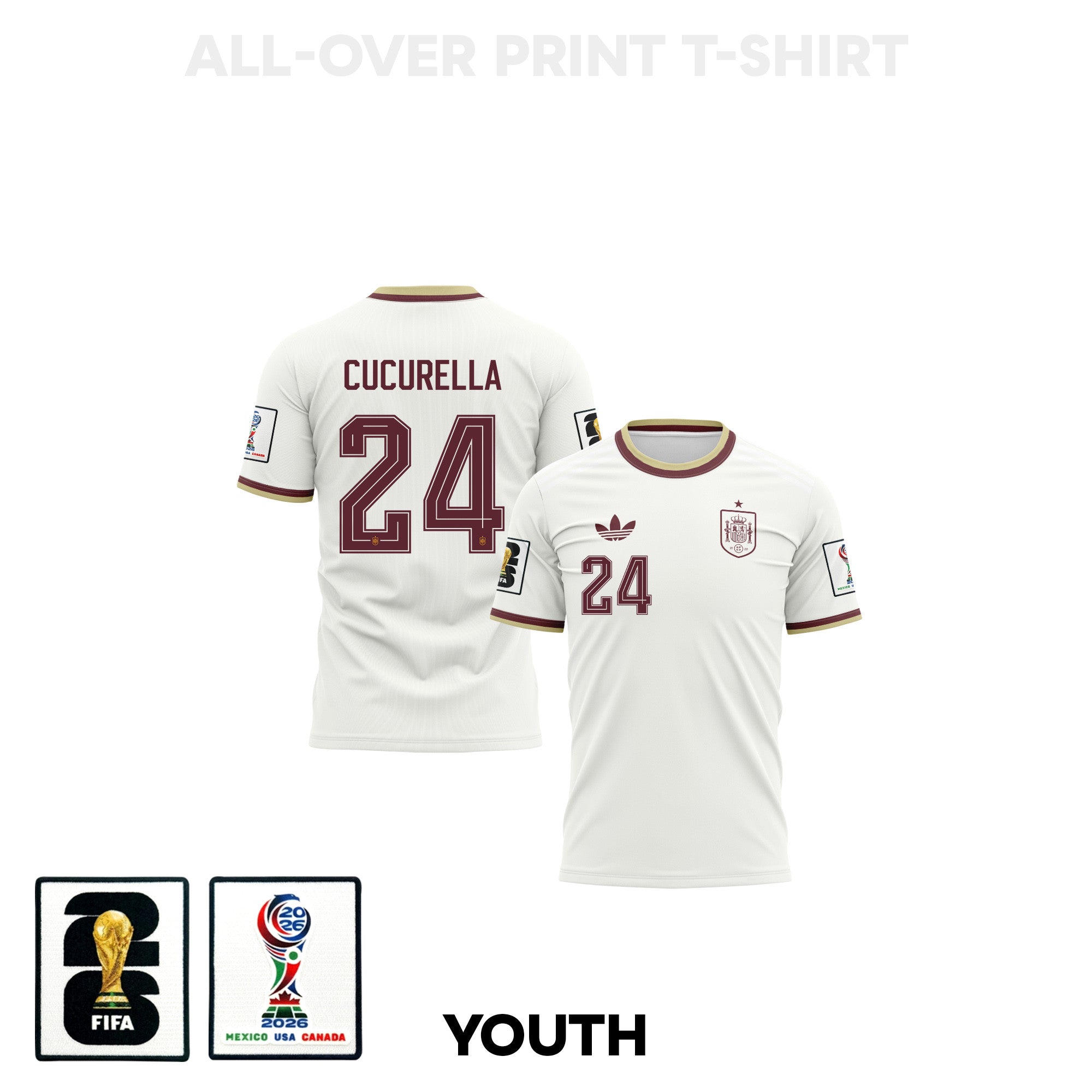 Marc Cucurella 24 Youth Spain 2026 Away 3D T-shirt Fully Printed – White