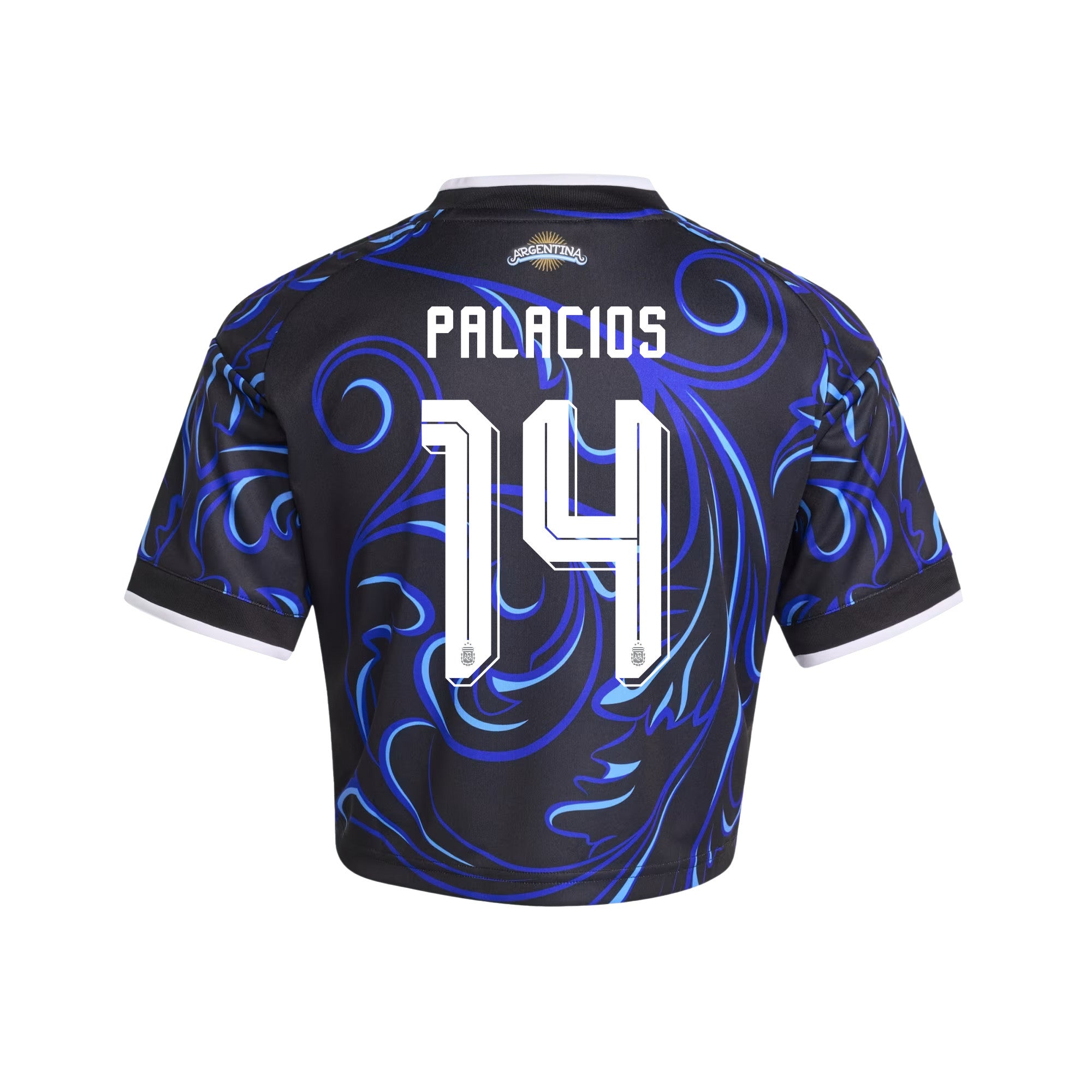 Exequiel Palacios 14 Argentina 2026 Away Women's Cropped Jersey - Black
