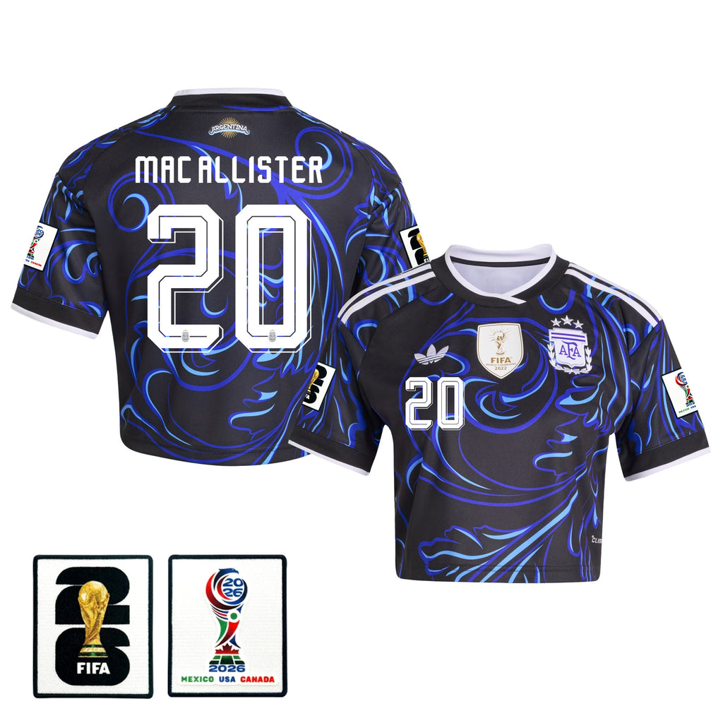 Alexis Mac Allister 20 Argentina 2026 Away Women's Cropped Jersey - Black