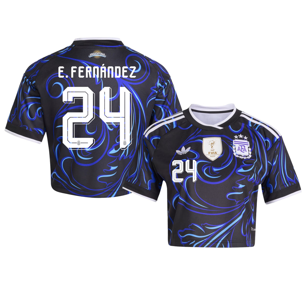 Enzo Fernández 24 Argentina 2026 Away Women's Cropped Jersey - Black