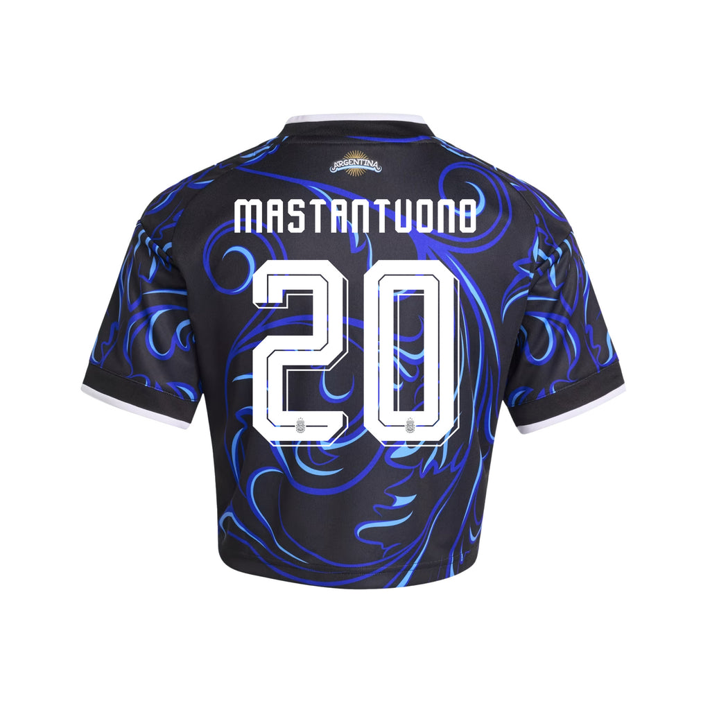 Franco Mastantuono 20 Argentina 2026 Away Women's Cropped Jersey - Black