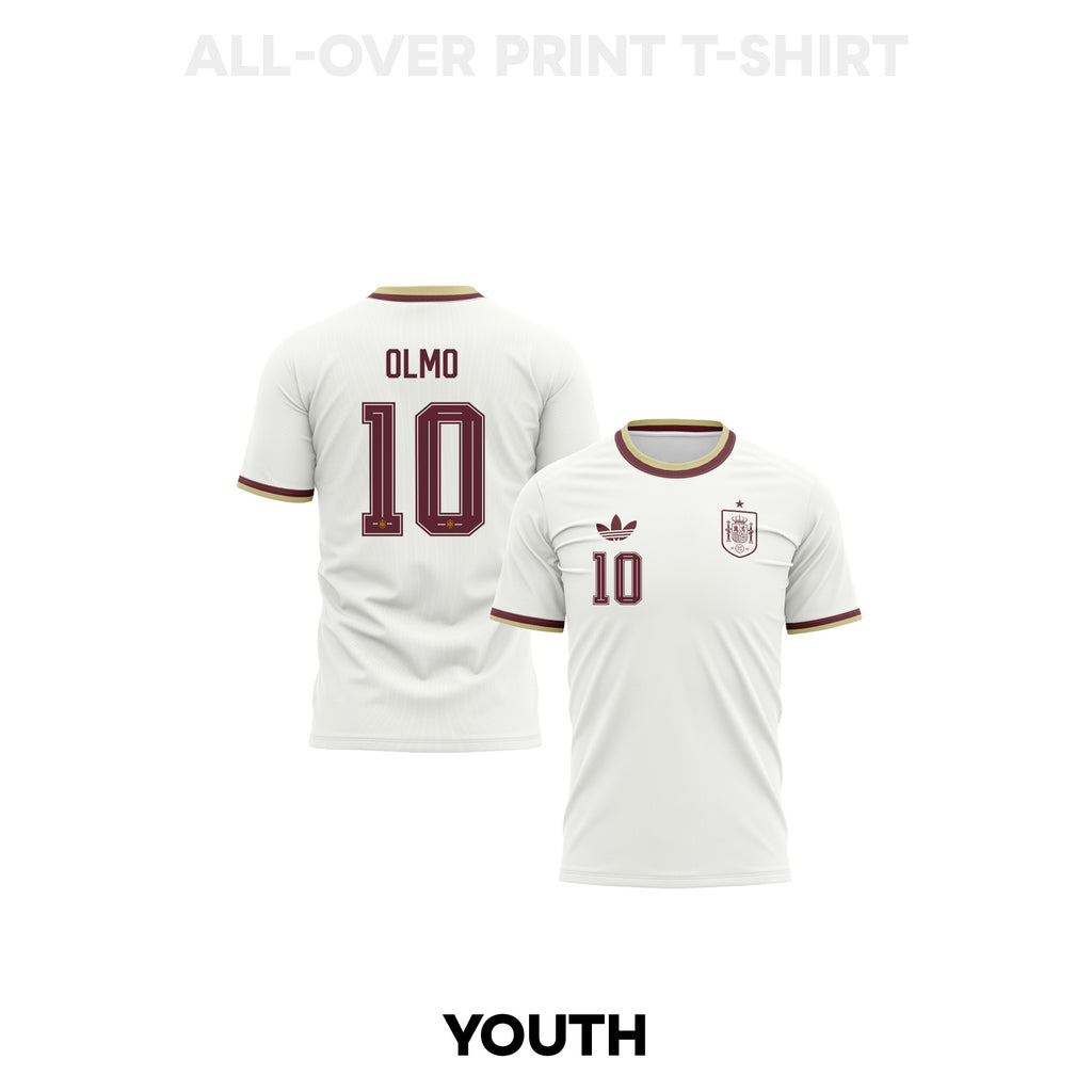 Dani Olmo 10 Youth Spain 2026 Away 3D T-shirt Fully Printed – White