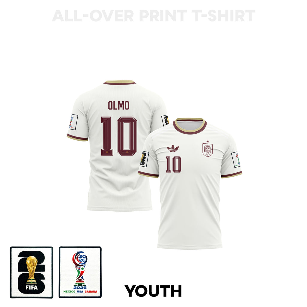 Dani Olmo 10 Youth Spain 2026 Away 3D T-shirt Fully Printed – White