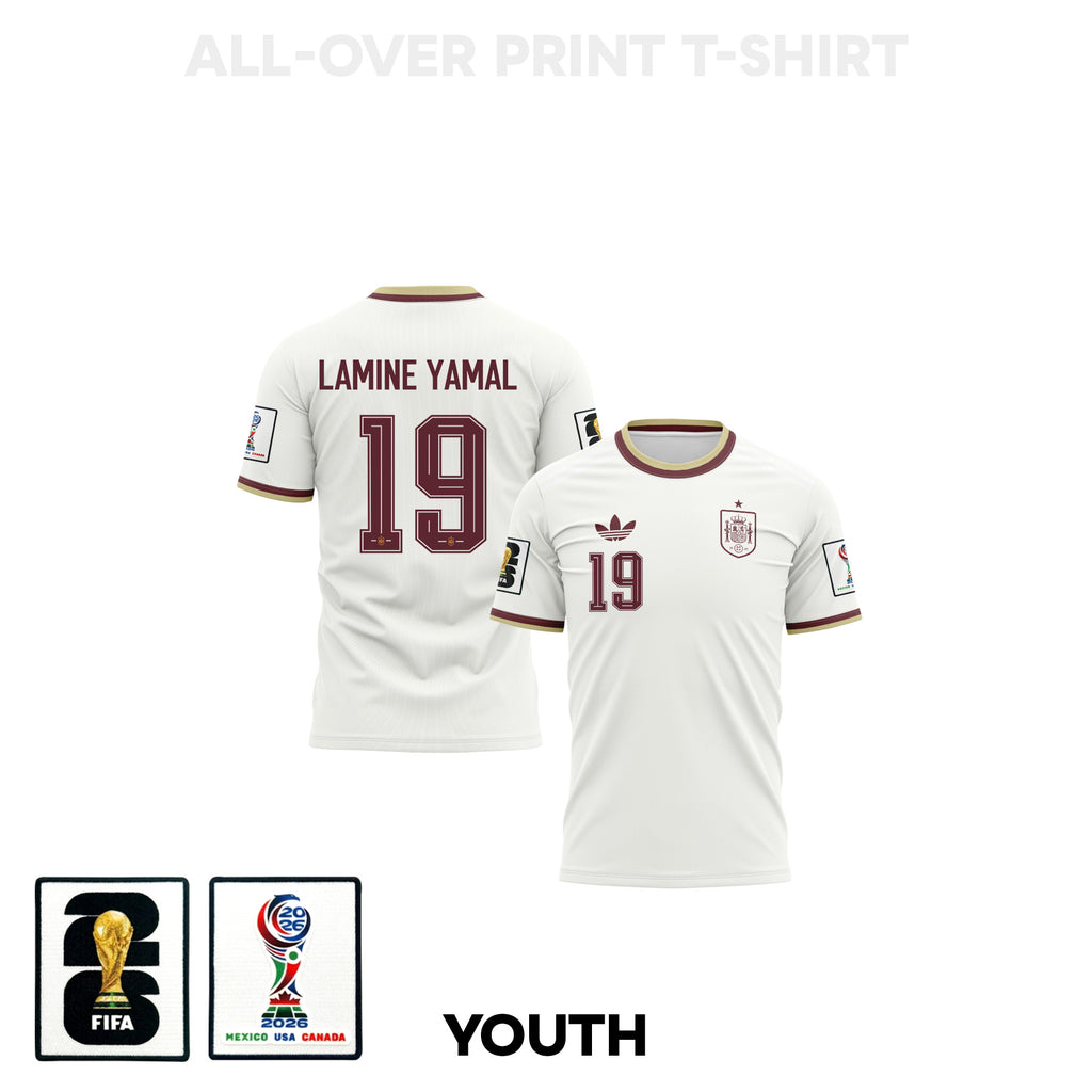 Lamine Yamal 19 Youth Spain 2026 Away 3D T-shirt Fully Printed – White