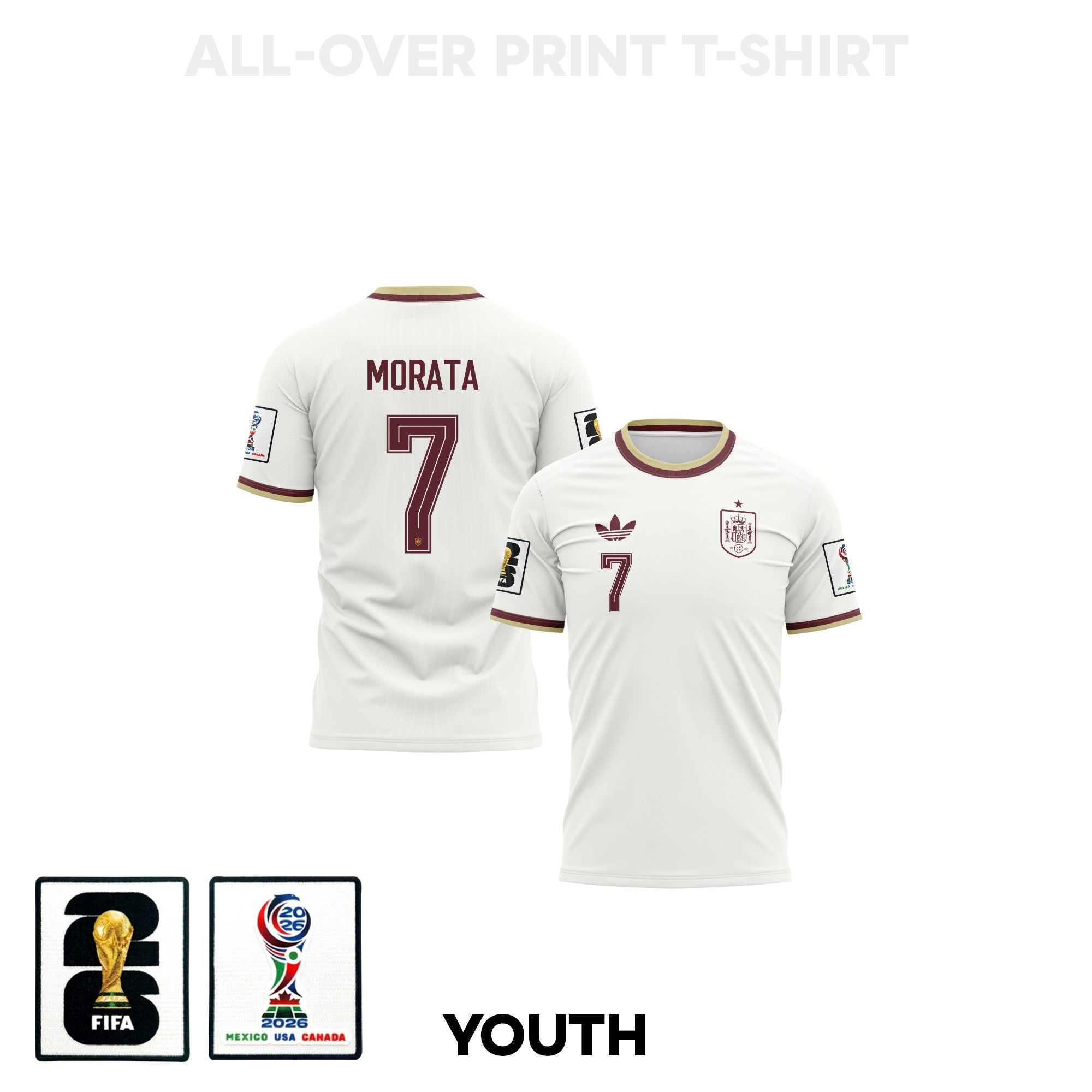 Álvaro Morata 7 Youth Spain 2026 Away 3D T-shirt Fully Printed – White