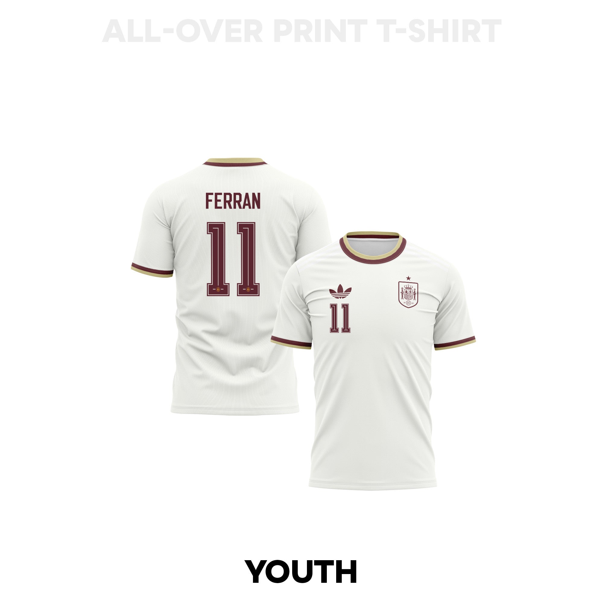 Ferran Torres 11 Youth Spain 2026 Away 3D T-shirt Fully Printed – White