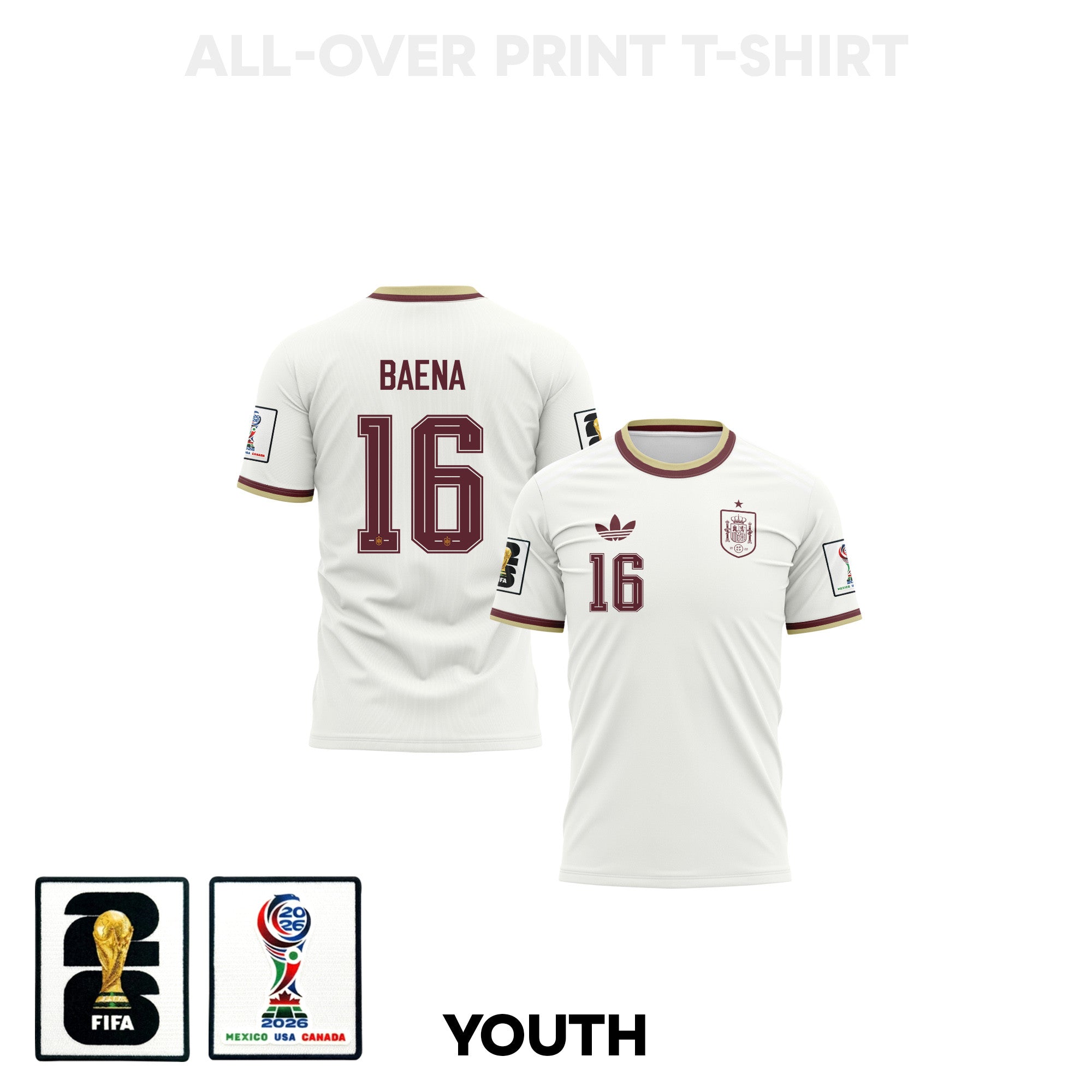 Alex Baena 16 Youth Spain 2026 Away 3D T-shirt Fully Printed – White