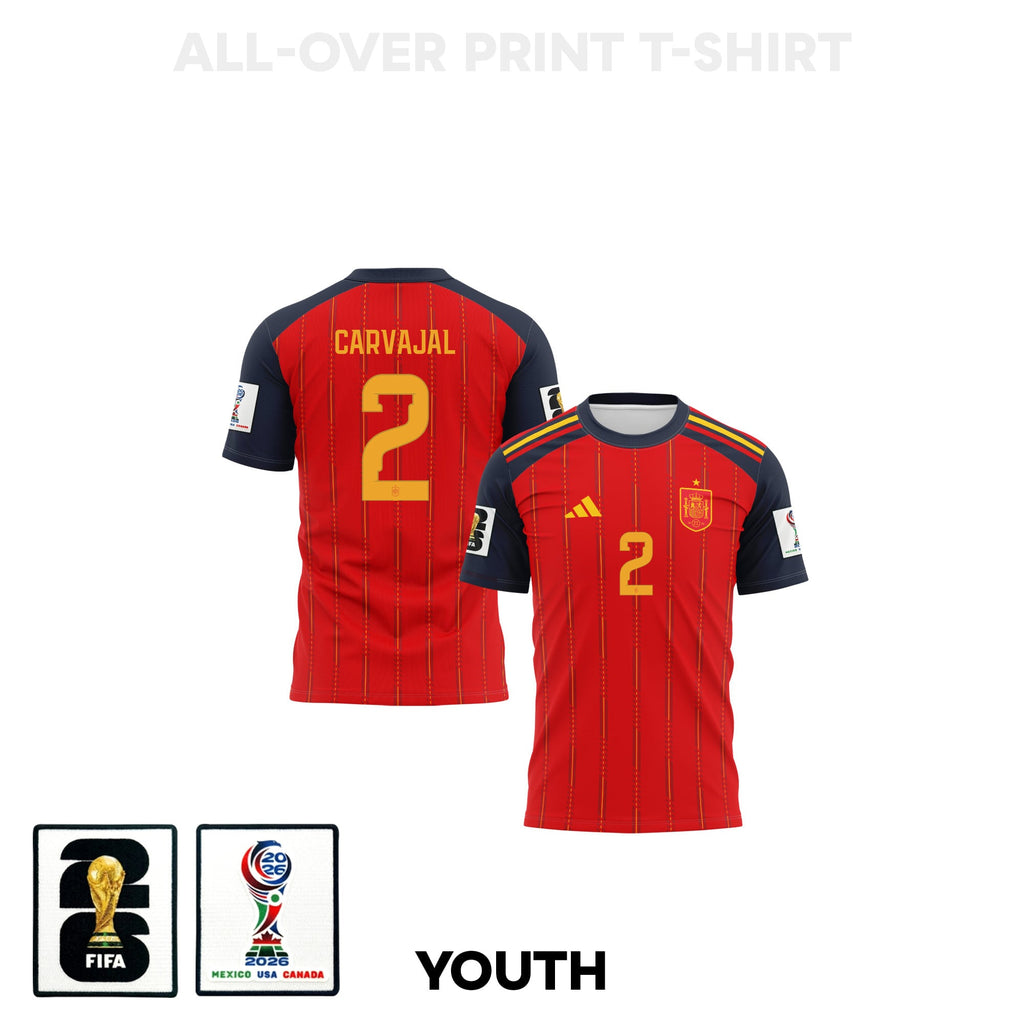 Dani Carvajal 2 Youth Spain 2026 Home 3D T-shirt Fully Printed – Red