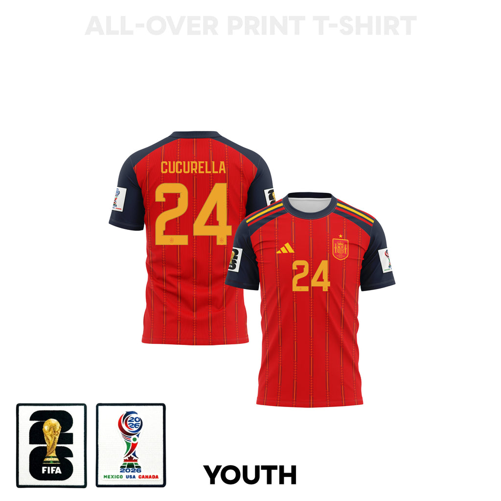Marc Cucurella 24 Youth Spain 2026 Home 3D T-shirt Fully Printed – Red