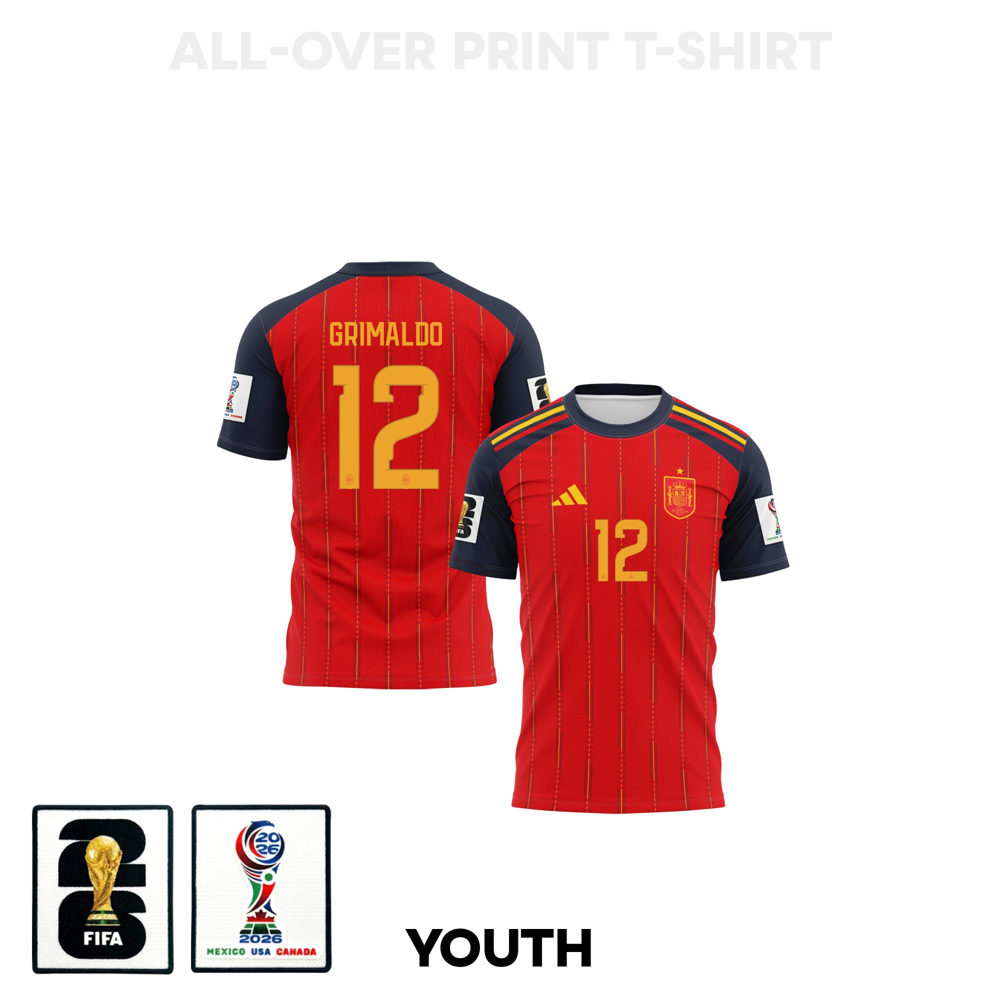 Álex Grimaldo 12 Youth Spain 2026 Home 3D T-shirt Fully Printed – Red