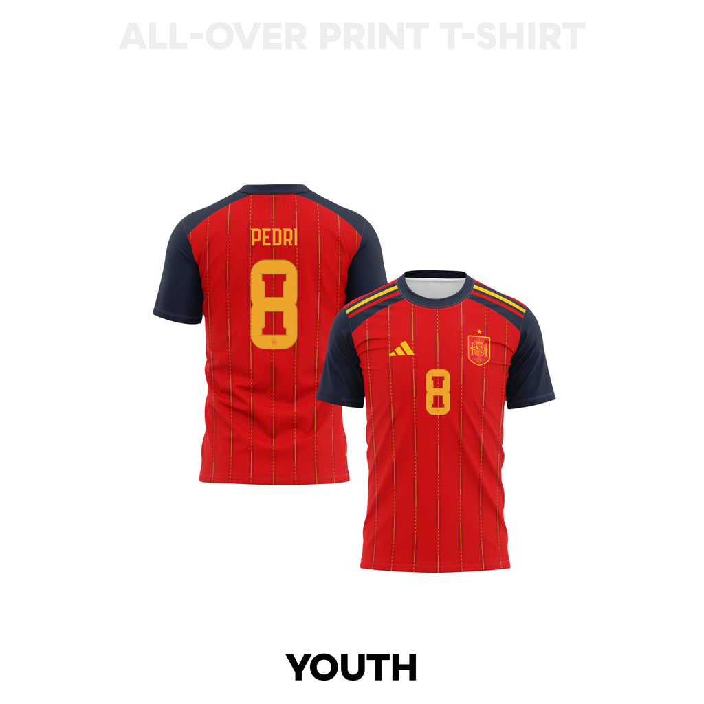 Pedri 8 Youth Spain 2026 Home 3D T-shirt Fully Printed – Red