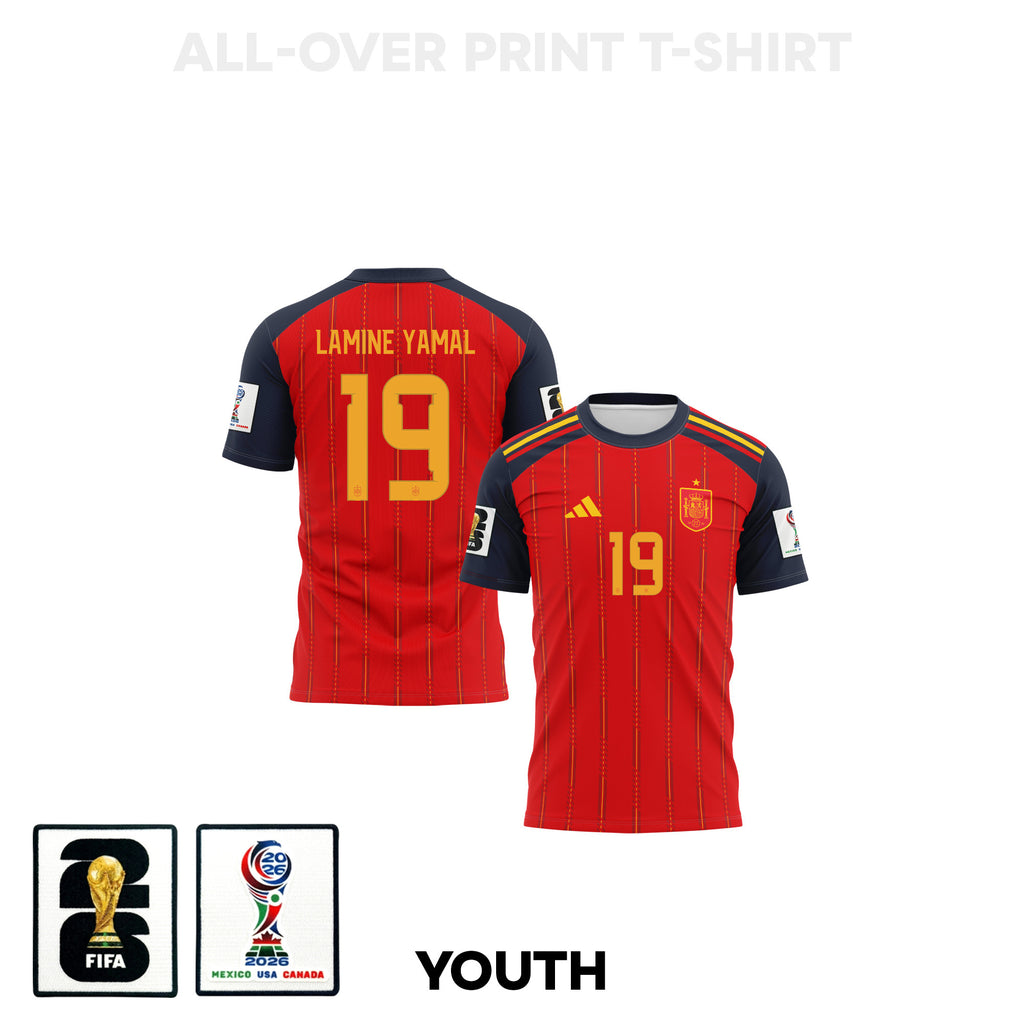 Lamine Yamal 19 Youth Spain 2026 Home 3D T-shirt Fully Printed – Red