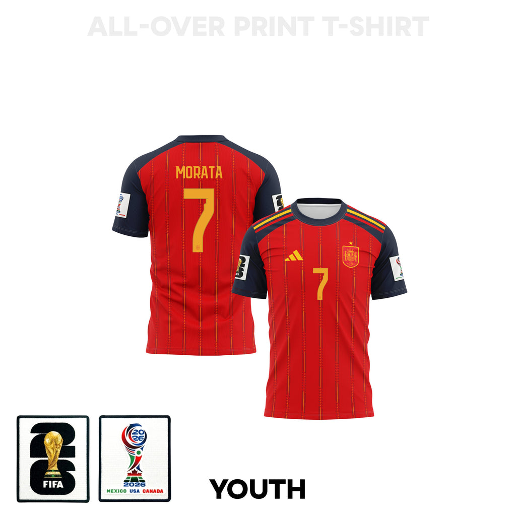 Álvaro Morata 7 Youth Spain 2026 Home 3D T-shirt Fully Printed – Red