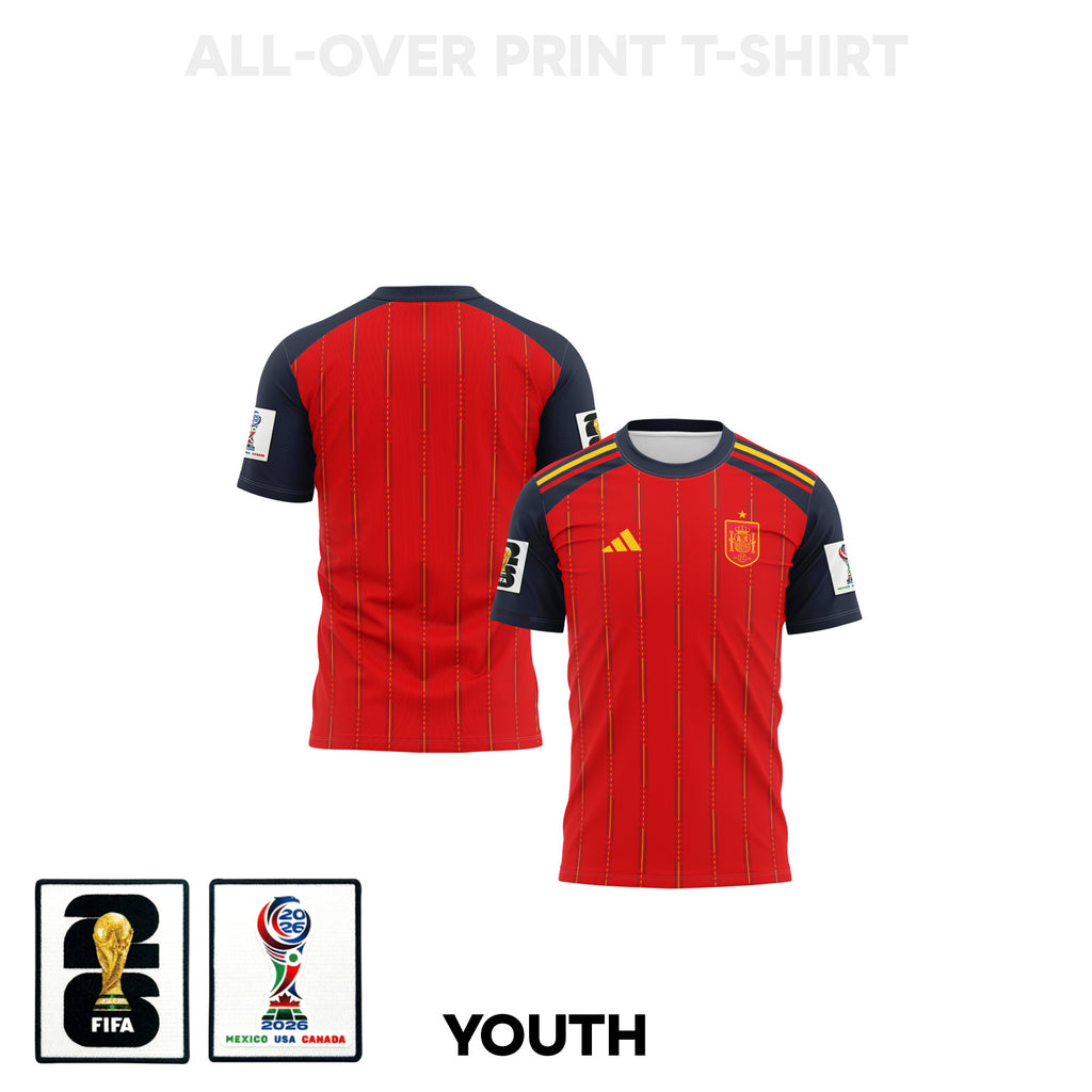 Spain 2026 Youth Home 3D T-shirt Fully Printed – Red