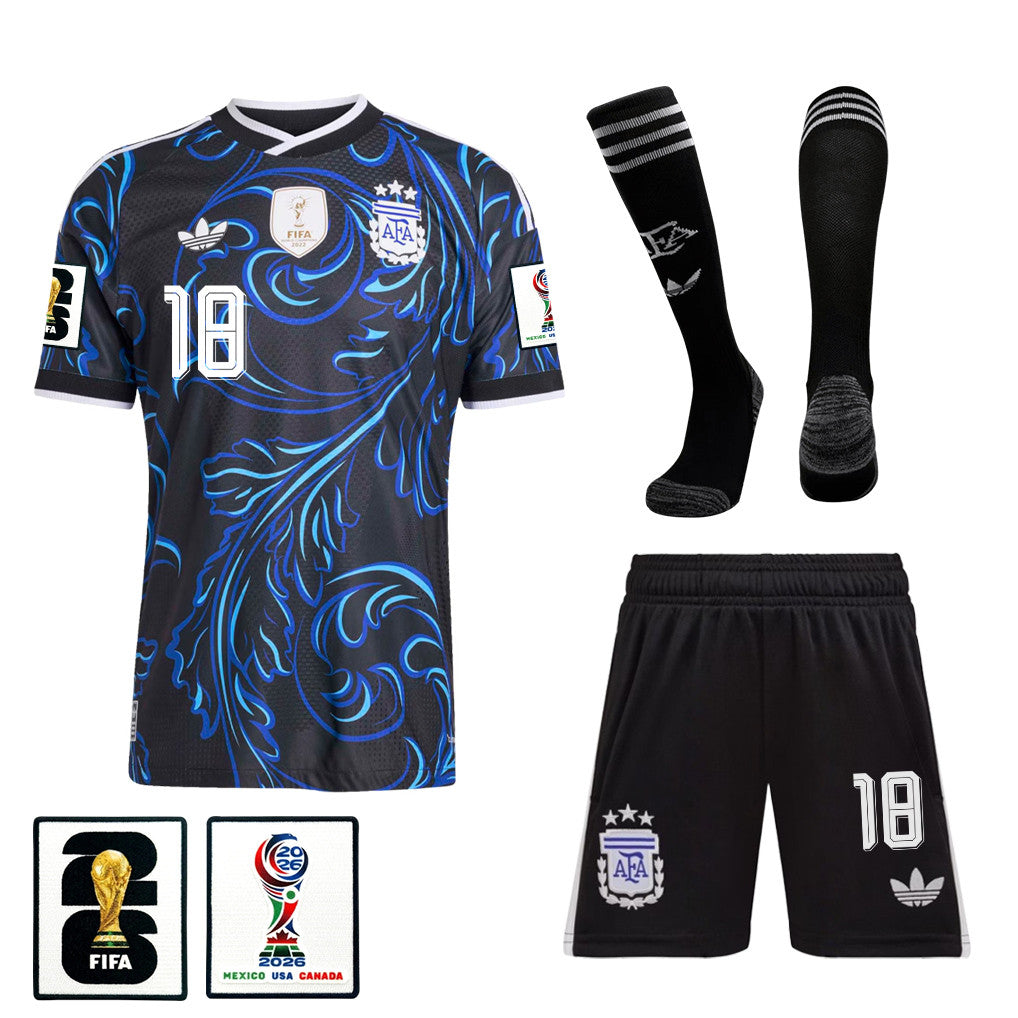 Nico Paz 18 Argentina 2026 Away Men Kit Set – Black