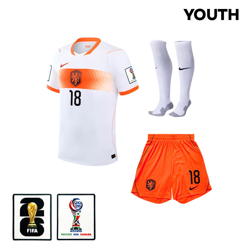 Donyell Malen 18 Netherlands 2026 YOUTH Away Kit Set – White