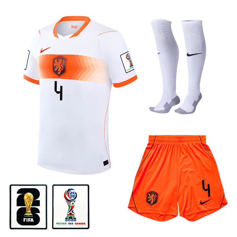 Virgil van Dijk 4 Netherlands 2026 Away Men Kit Set – White