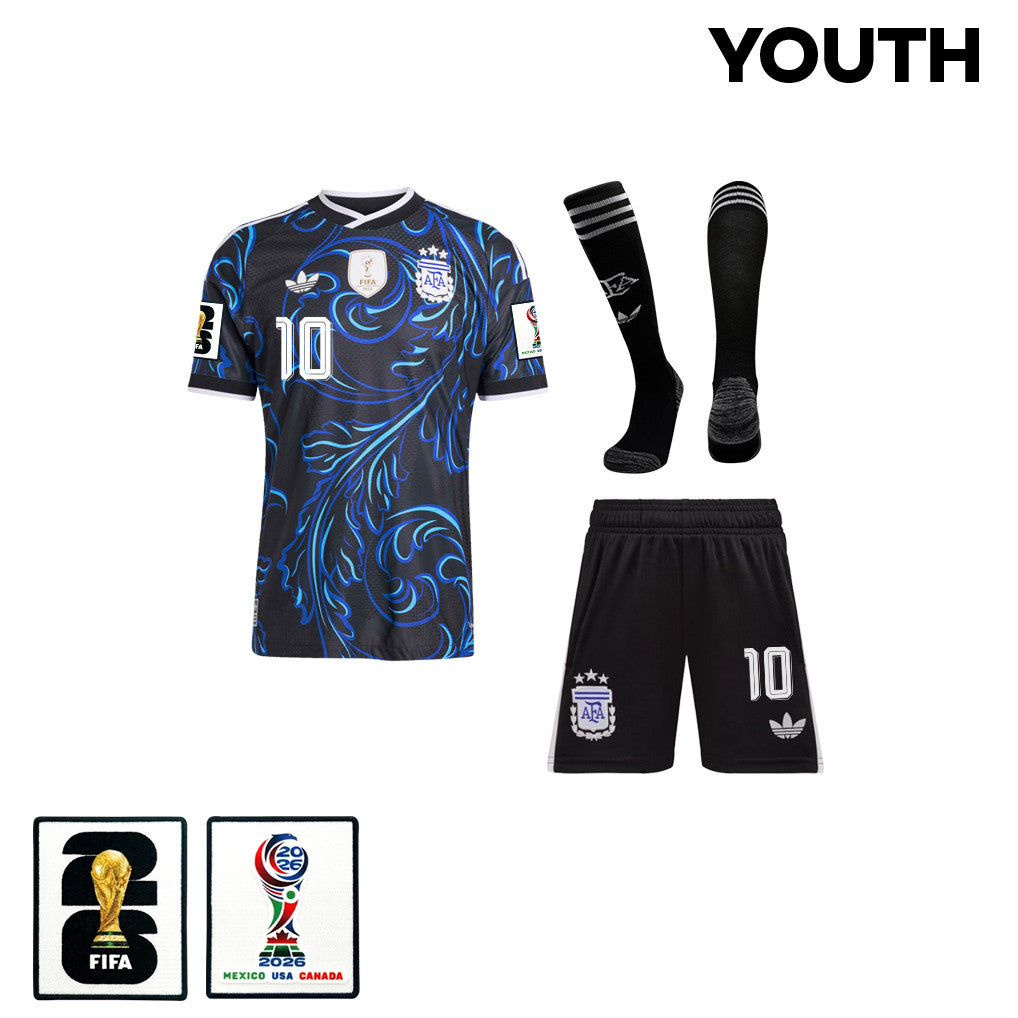 Lionel Messi 10 Argentina 2026 YOUTH Away Kit Set – Black