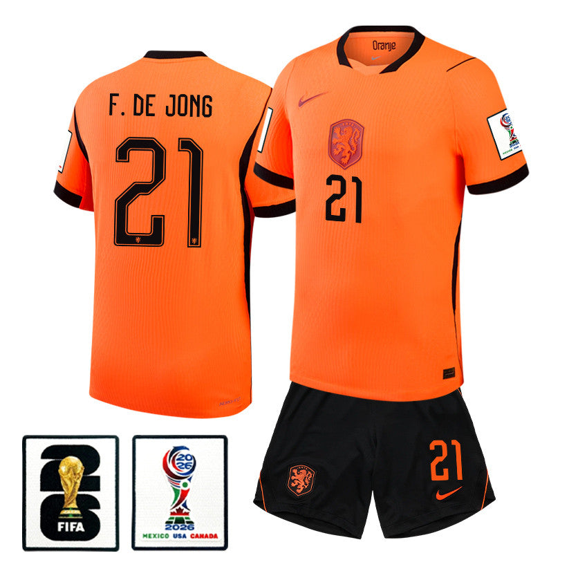 Frenkie de Jong 21 Netherlands 2026 Home Men Jersey & Shorts Set – Orange