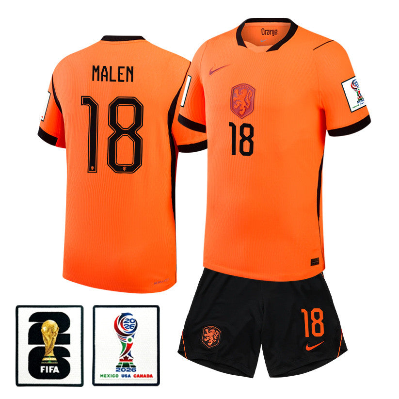 Donyell Malen 18 Netherlands 2026 Home Men Jersey & Shorts Set – Orange