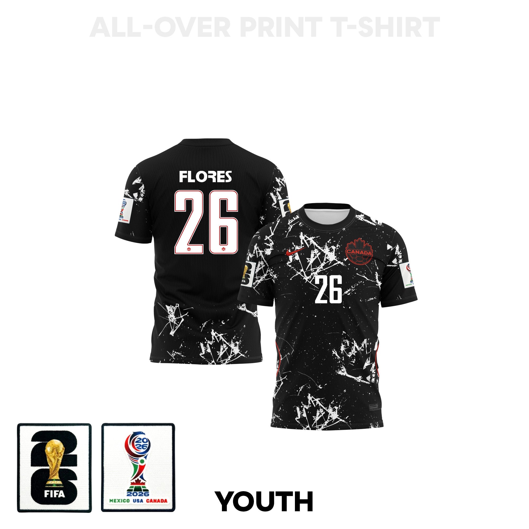 Marcelo Flores 26 Youth Canada 2026 Away 3D T-shirt Fully Printed – Black