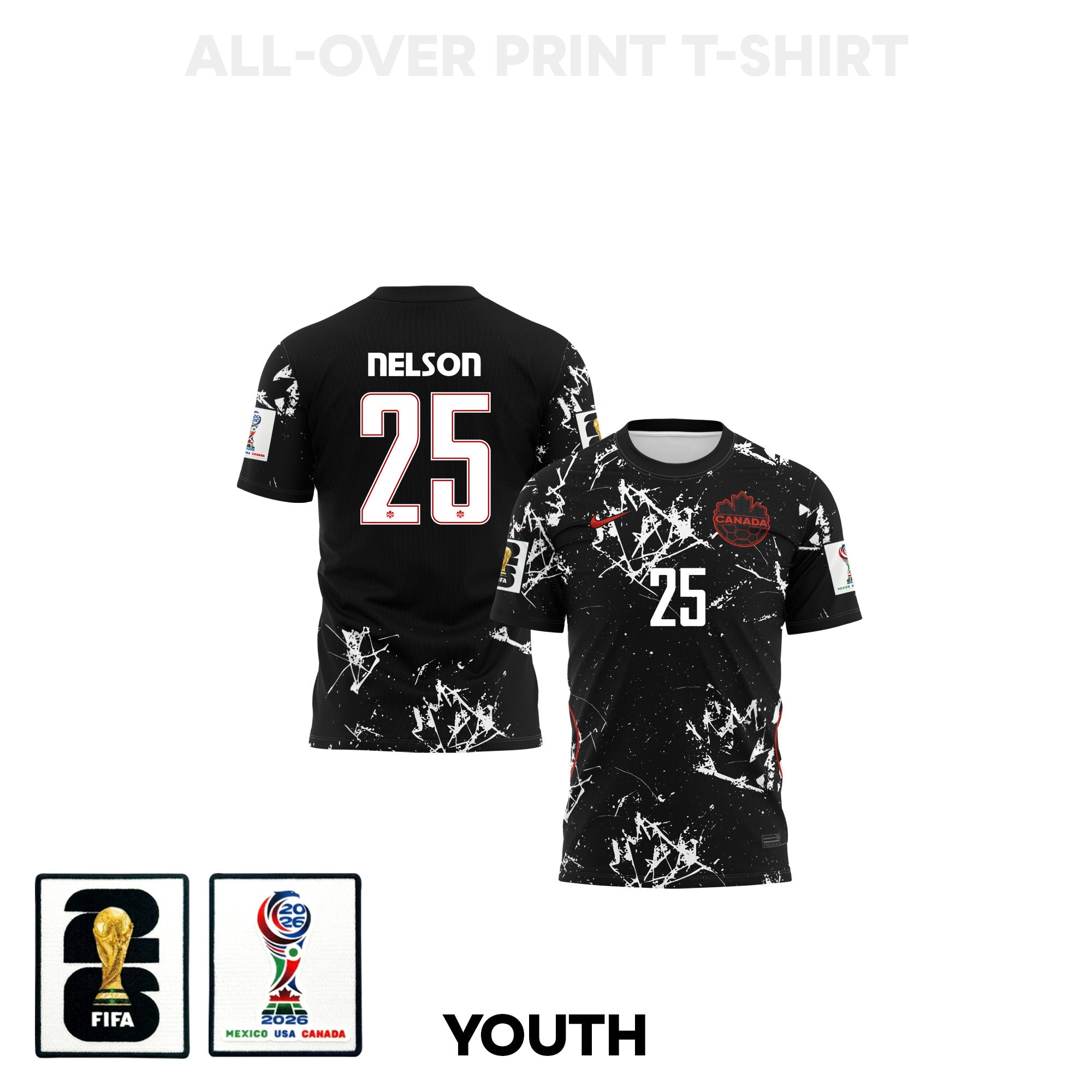 Jayden Nelson 25 Youth Canada 2026 Away 3D T-shirt Fully Printed – Black