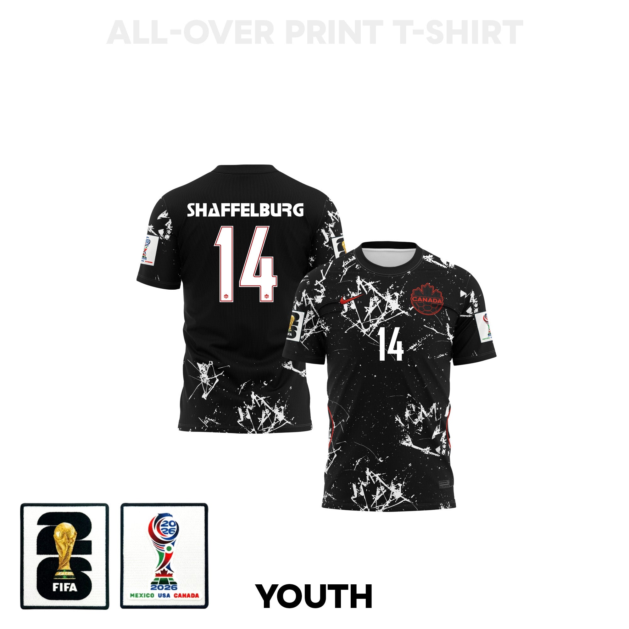 Jacob Shaffelburg 14 Youth Canada 2026 Away 3D T-shirt Fully Printed – Black