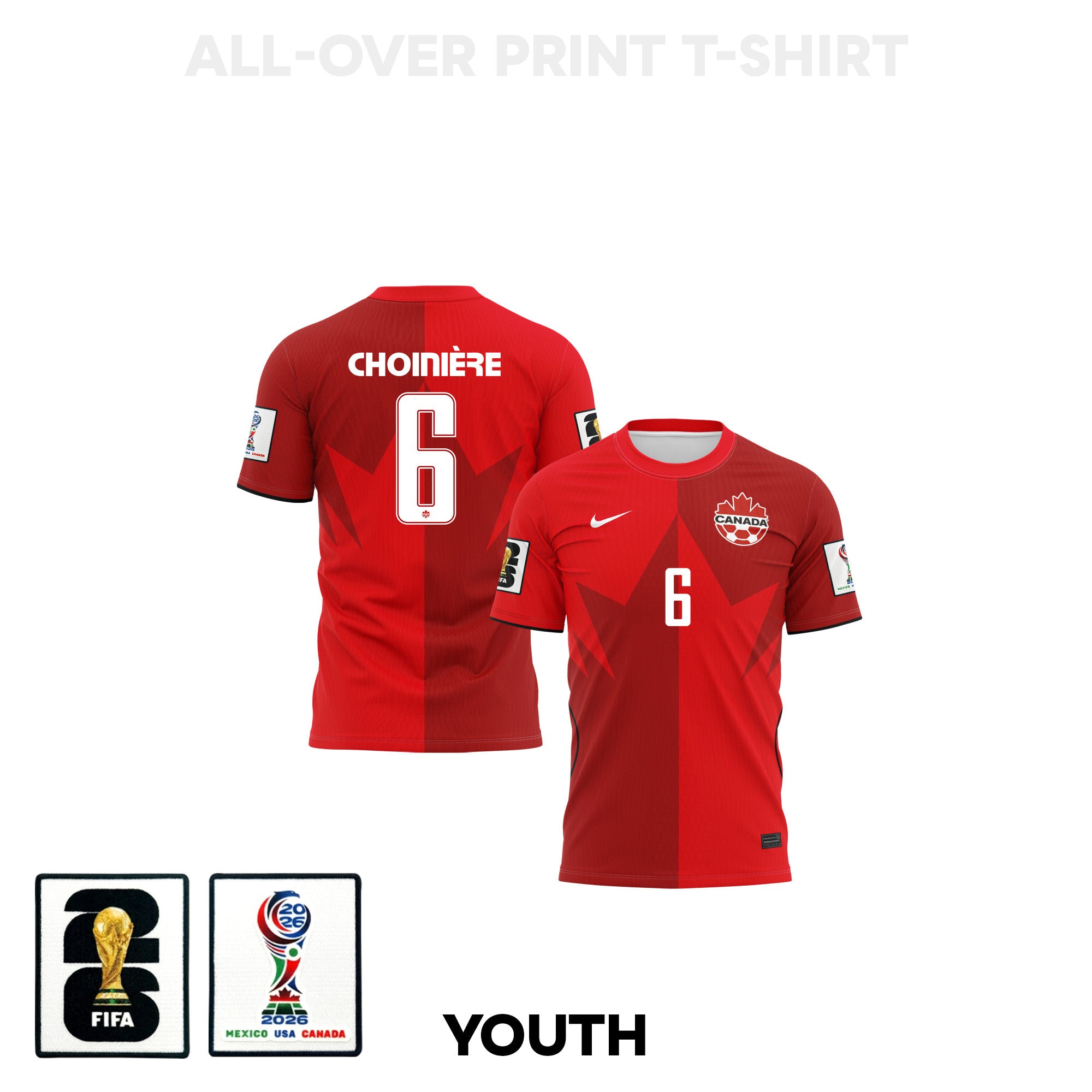 Mathieu Choinière 6 Youth Canada 2026 Home 3D T-shirt Fully Printed – Red