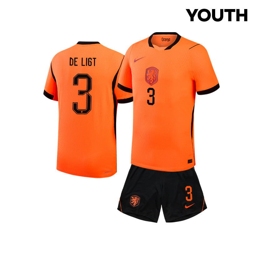 Matthijs de Ligt 3 Netherlands 2026 YOUTH Home Jersey & Shorts Set - Orange