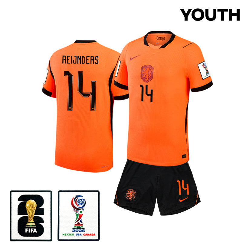 Tijjani Reijnders 14 Netherlands 2026 YOUTH Home Jersey & Shorts Set - Orange