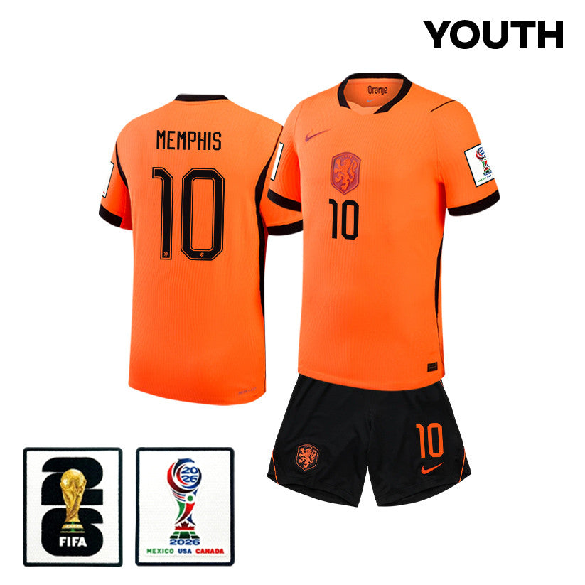 Memphis Depay 10 Netherlands 2026 YOUTH Home Jersey & Shorts Set - Orange