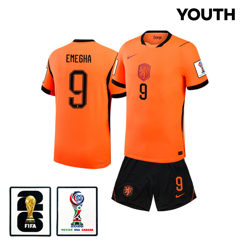 Emmanuel Emegha 9 Netherlands 2026 YOUTH Home Jersey & Shorts Set - Orange