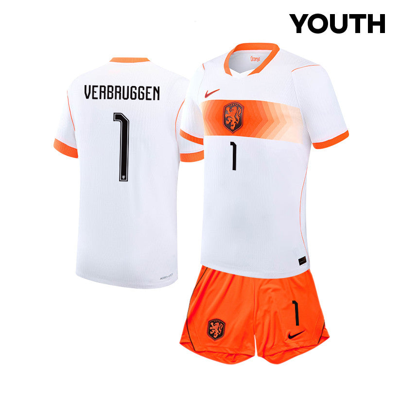 Bart Verbruggen 1 Netherlands 2026 YOUTH Away Jersey & Shorts Set - White