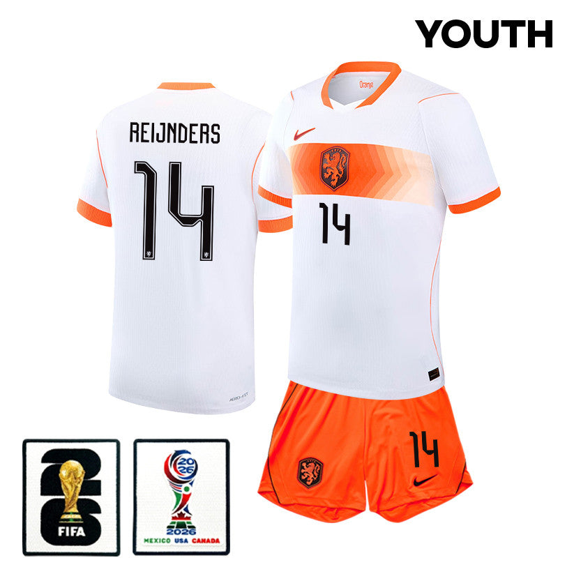 Tijjani Reijnders 14 Netherlands 2026 YOUTH Away Jersey & Shorts Set - White