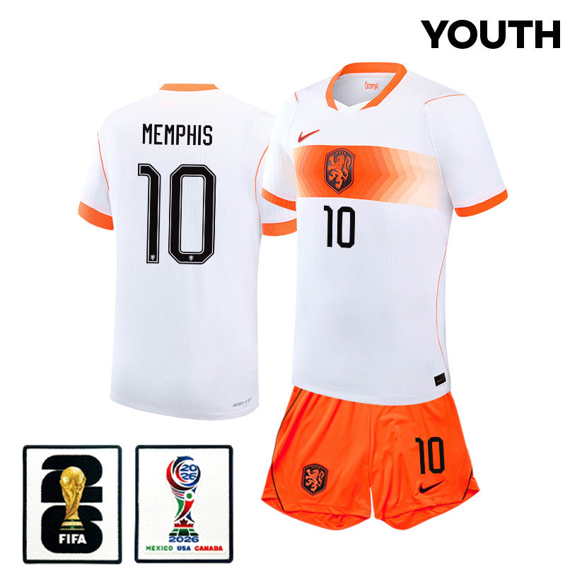 Memphis Depay 10 Netherlands 2026 YOUTH Away Jersey & Shorts Set - White