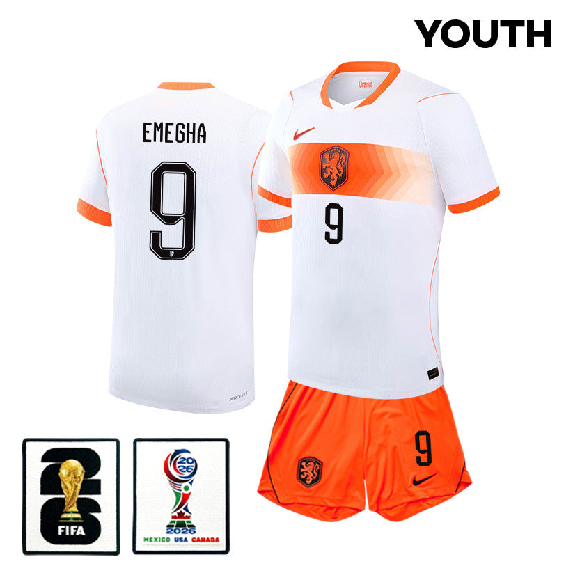 Emmanuel Emegha 9 Netherlands 2026 YOUTH Away Jersey & Shorts Set - White