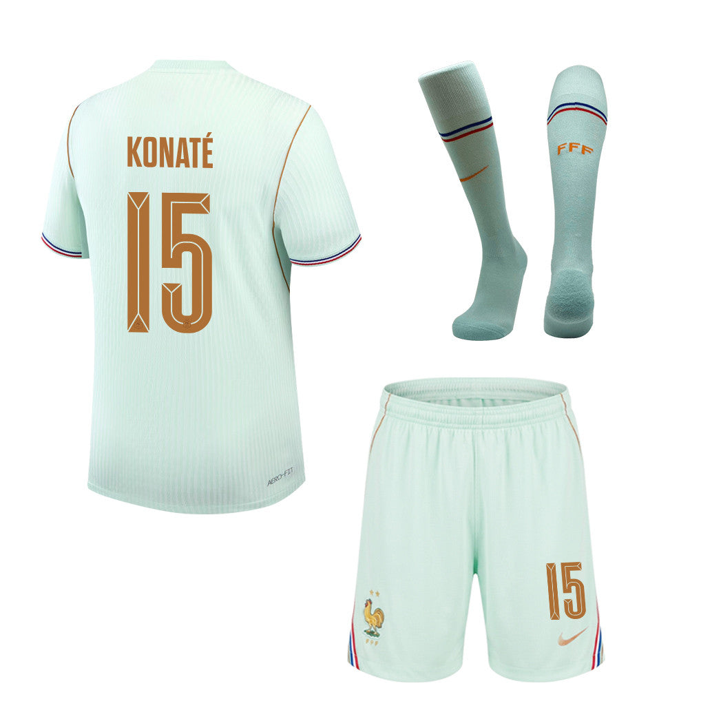 Ibrahima Konaté 15 France 2026 Away Men Kit Set – Green