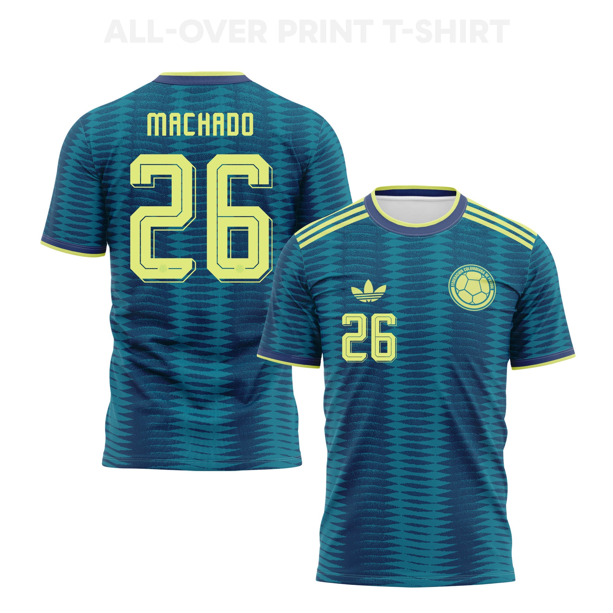 Deiver Machado 26 Colombia 2026 Away 3D T-Shirt Fully Printed – Unisex, Turquoise