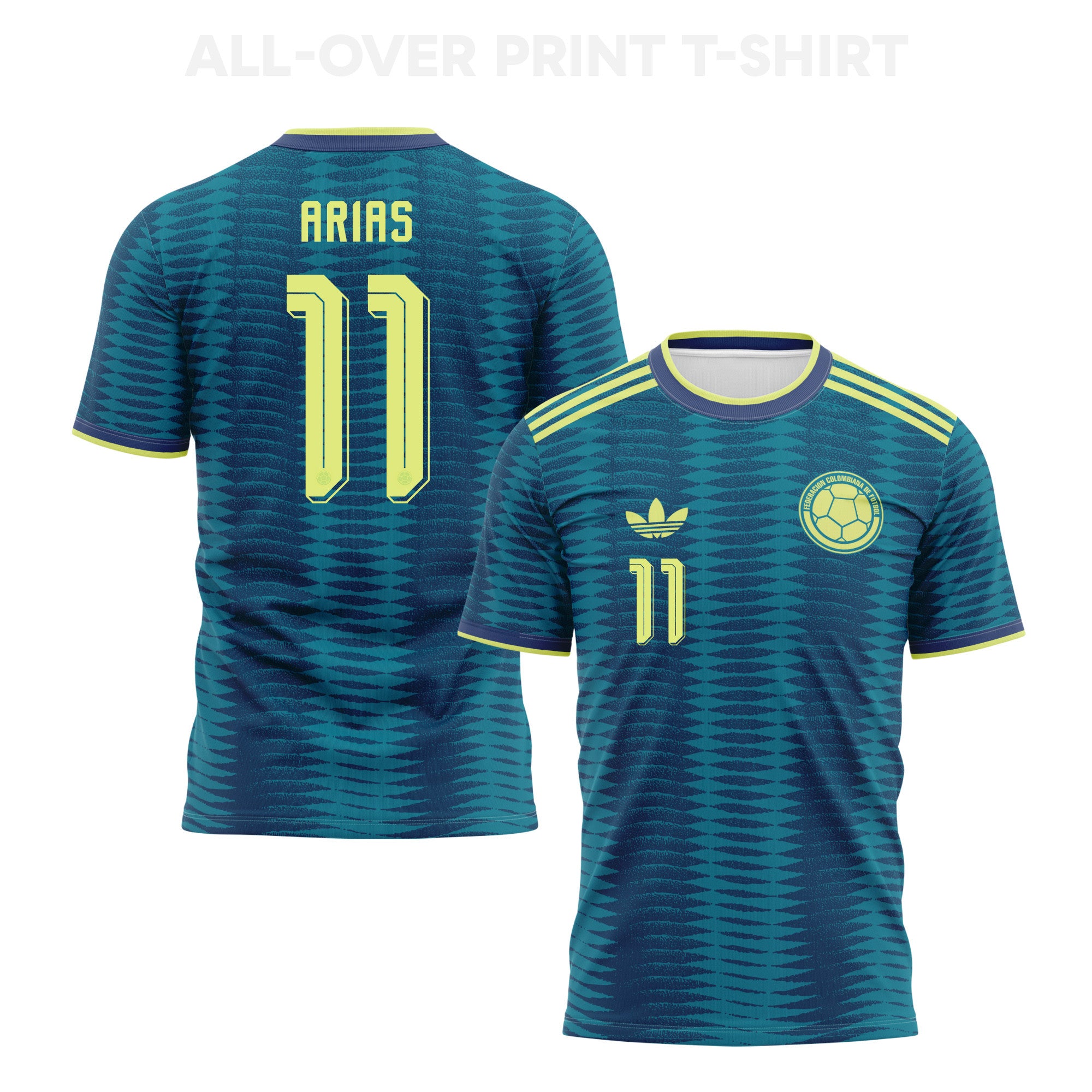 Jhon Arias 11 Colombia 2026 Away 3D T-Shirt Fully Printed – Unisex, Turquoise