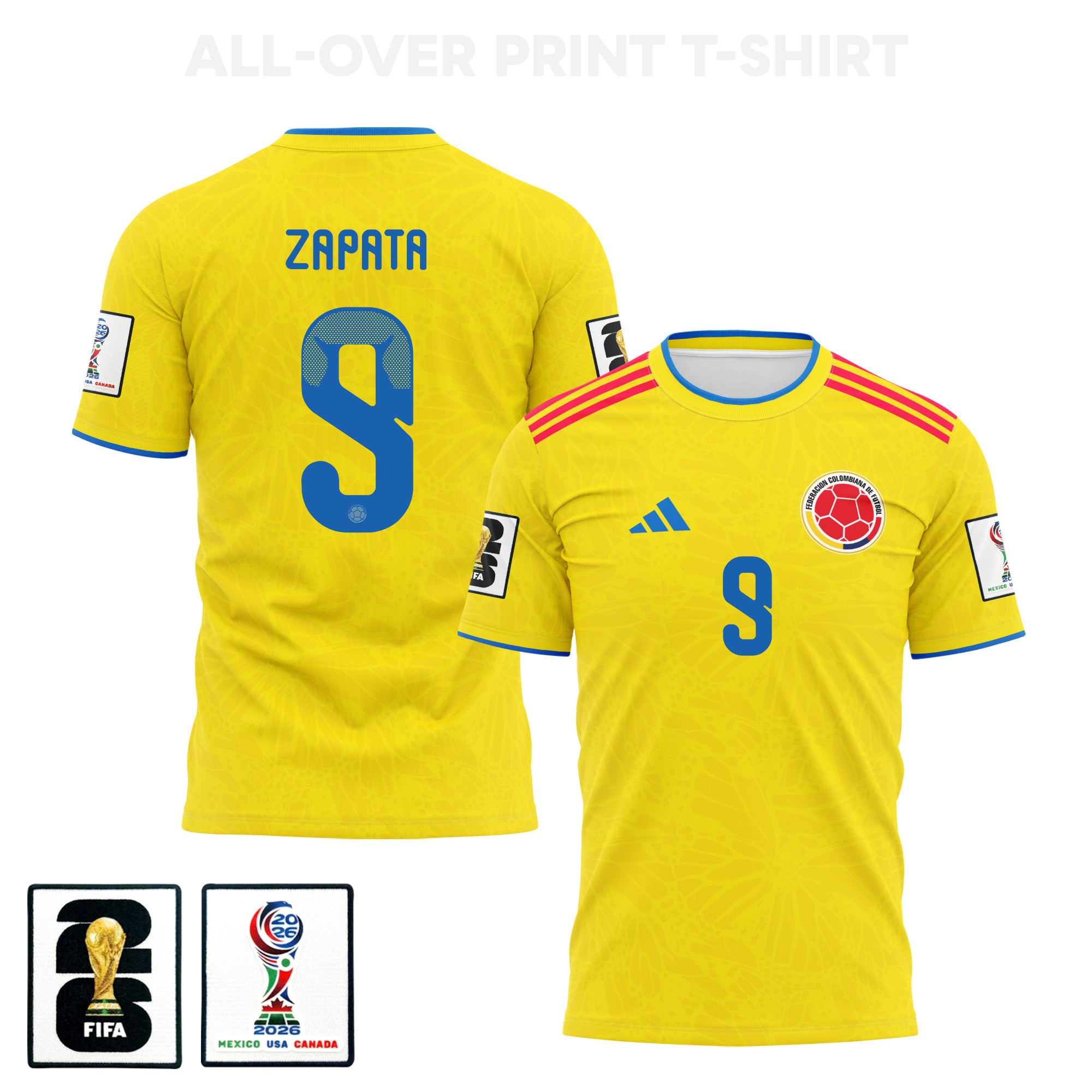 Duván Zapata 9 Colombia 2026 Home 3D T-Shirt Fully Printed – Unisex, Yellow